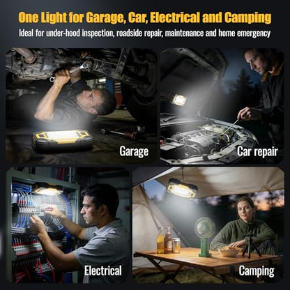 Magnetic Work Light Rechargeable, 8000mAh Dual Light Source COB LED Work Light with 8 Lighting Modes, IP65 Waterproof, Portable Flashlight with 2 Strong Magnets & Hook for Mechanic Car Repair Camping