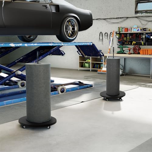 Absorbent Mat Roll Holder, Rolling Mat Oil Absorbent Pads Holder with Wheels, Floor Oil Spill Mat Dispenser Rack, Metal Mat Roll Utility Cart for Workshop Garage Factory
