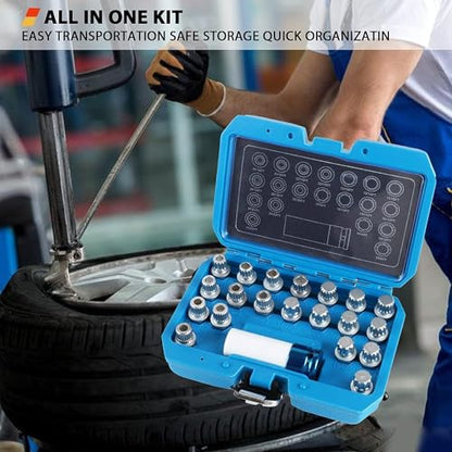 21PCS Wheel Lock Removal Kit, BMW Wheel Lock Key Automotive Wheel Anti-Theft Lock Lug Nut Screw Remover Key Socket Tool Set with 1/2 inch (12.7mm) Socket Adapter Compatible for BMW & Mini Series