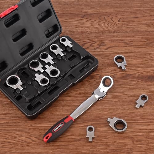 Flex Head Ratcheting Wrench Set, 8-19mm Ratchet Wrench Set with Interchangeable Heads for Mechanic Repair - style: Metric