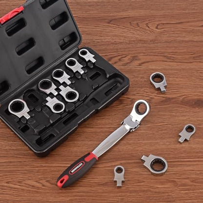 Flex Head Ratcheting Wrench Set, 8-19mm Ratchet Wrench Set with Interchangeable Heads for Mechanic Repair - style: Metric