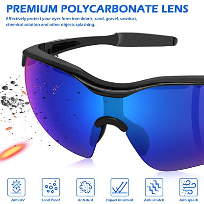 OXG 12 Pack Safety Glasses, ANSI Z87.1 Impact Resistant Anti-Scratch Safety Goggles for Men Women Youth - color: Blue Mirrored