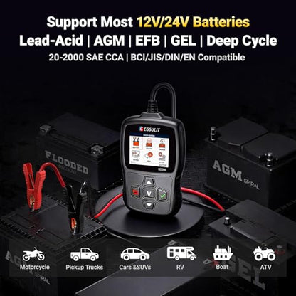 Car Battery Tester 12V/24V 20–2000CCA Automotive Battery Load Tester with Cranking & Alternator Test, 10-220Ah Pro Analyzer for Car Motorcycle Heavy Duty Truck SUV RV, Avoid Breakdown & Winter Ready