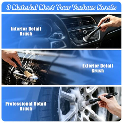 Car Interior Cleaning Kit - Windshield Cleaner Tool, 3 Graded Boar Brushes, Double Head AC Vent Shutter Brush, Towels, Duster, Car Interior Detailing Kit for RVs, Truck, Trailer