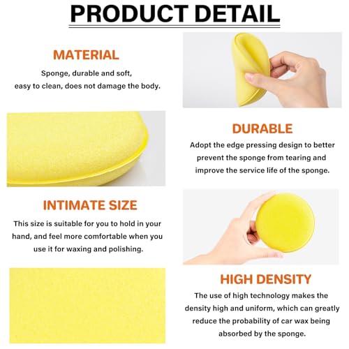 PSLER Foam Applicator Pads - Foam Car Wax Applicator Pad Detailing Round 4 inch Polishing Sponges for Car Wax Applicator Pad 12 Pack-Yellow