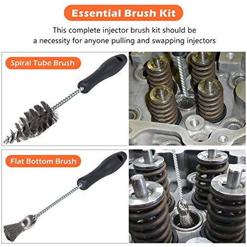 Injector Sleeve Cup/Seat/Bore Cleaning Brush Kit Replace AP0084 AP0085 3252 For 1994~2018 Ford Powerstroke 6.0L 6.4L 6.7L 7.3L / Caterpillar 3126 C7 C9 / Navistar/Maxxforce Stainless Steel (2 PCS)