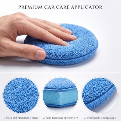 18 Pack Microfiber Wax Applicator Pads, 5 Inch Foam Car Detailing Pads for Buffing, Polishing, Tire Shine and Cleaning, Blue Microfiber Sponges