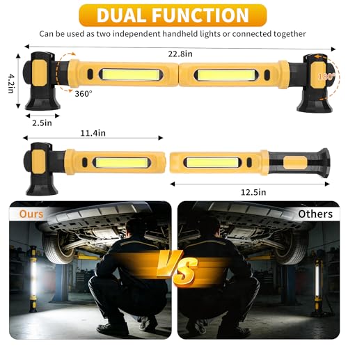 5200mAh Rechargeable Magnetic Work Light, 2-Pack 2500 Lumen LED Under Hood Light Bar with 360° Rotating Hook, Portable Trouble Light for Car Truck Garage Mechanic