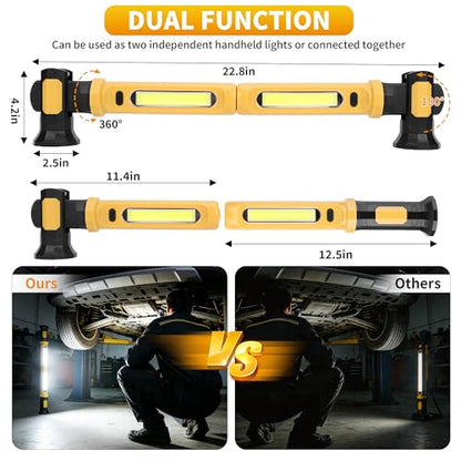 5200mAh Rechargeable Magnetic Work Light, 2-Pack 2500 Lumen LED Under Hood Light Bar with 360° Rotating Hook, Portable Trouble Light for Car Truck Garage Mechanic