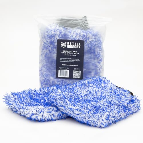 Microfiber Car Wash Mitt, Plush Cleaning Fibers, Scratch-Free, Swirl-Free, Lint-Free, 8in x 11in, Machine Washable, 2-Pack (Blue) - color: Blue