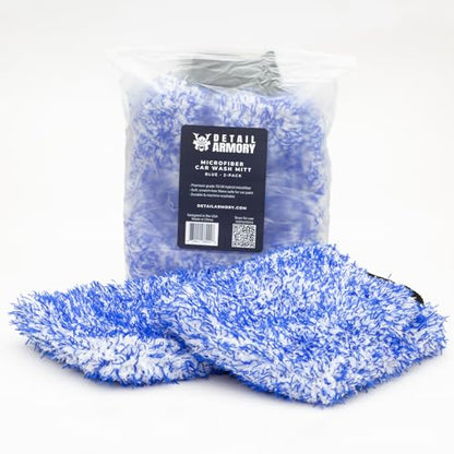 Microfiber Car Wash Mitt, Plush Cleaning Fibers, Scratch-Free, Swirl-Free, Lint-Free, 8in x 11in, Machine Washable, 2-Pack (Blue) - color: Blue