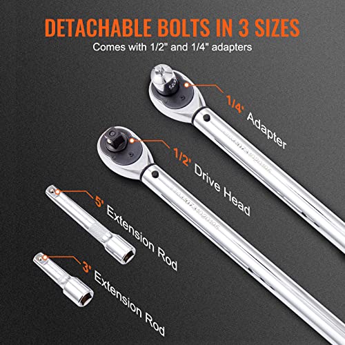 VEVOR 1/2-inch Drive Click Torque Wrench 25-250ft.lb/34-340n.m, Dual-Direction Adjustable Torque Wrench Set with Mechanical Dual Range Scales and Adapters Extension Rod - size: 25-250 FT.LB, style: 1/2-inch