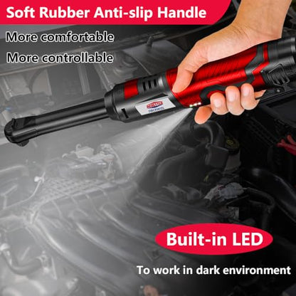 Dobetter Electric Ratchet Wrench 3/8 Cordless Ratchet Wrench Set, Extended 55 N·m Battery Powered Ratchet Tool with 2 * 2Ah Battery, 1 Fast Charger, 7 Sockets, 2 Screwdrivers, 2 Adapters - size: long-2battery