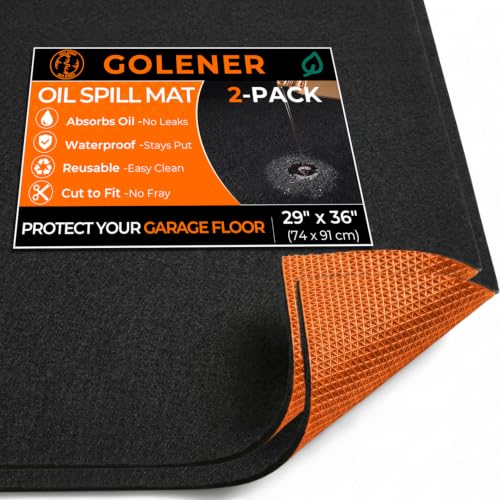 2-Pack Golener Oil Spill Mat - Garage Floor Mat, Absorbent Oil Pad, Maintenance Oil Change Mat, Waterproof, Protect Garage Surface from Spill & Stain, Reusable, Washable, Durable, 29”x36”, Orange Base - size: 2-Pack 29" x 36"