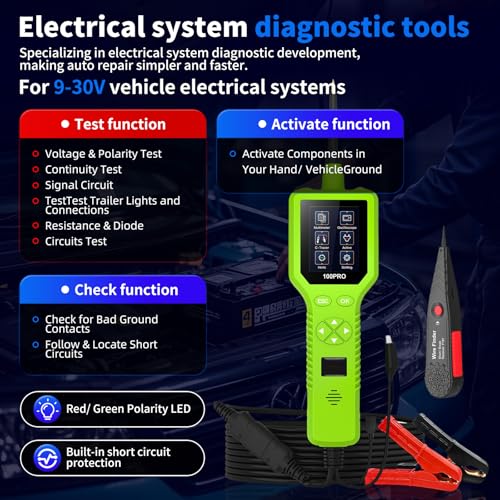P100Pro Automotive Circuit Tester, 9-30V Power Circuit Probe Kit with Oscilloscope Multimeter, 4 Modes Car Electrical Diagnostic Tool for Continuity Test, Short Circuit Locating, Component Activation