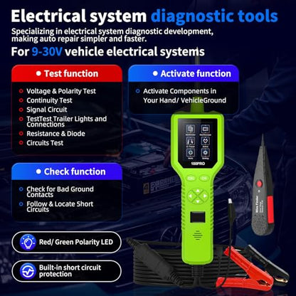 P100Pro Automotive Circuit Tester, 9-30V Power Circuit Probe Kit with Oscilloscope Multimeter, 4 Modes Car Electrical Diagnostic Tool for Continuity Test, Short Circuit Locating, Component Activation