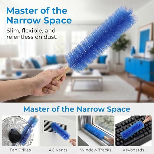 Fan Cleaning Brush, 2026 New Bendable Microfiber Head Dusting Brushes, Reusable Fan Cleaner Brush Dust Remover for Electric Fans, Air Conditioning, Car Vents and Blind，Blue：43cm - color: Blue, size: 43cm