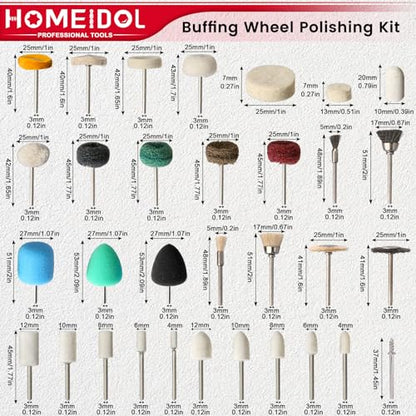 103PCS Buffing Wheel for Dremel Polishing Kit, HOMEIDOL 1/8" Shank Polishing Wheel for Dremel Tool Accessories, Abrasive Wheel Buffing Wire Brush Woolen Brush Rotary Polish Bits - style: 103PCS Buffing Wheels