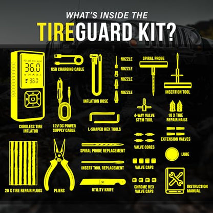 EVERLIT All-in-One Tire Repair Kit with Air Compressor – 150 PSI Portable Cordless Tire Inflator & Plug Kit – Flat Tire Emergency Roadside Kit for Car, SUV, Truck & Motorcycle Fast Repair & Inflation