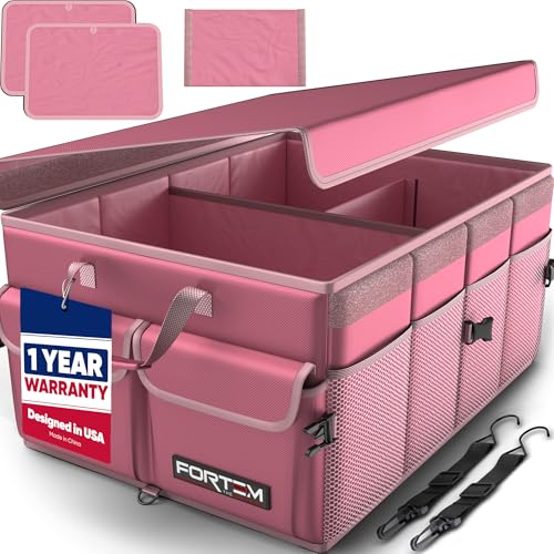 FORTEM Trunk Organizer For SUV Car Trunk Organizer, Foldable Storage, Car Accessories for Women Men, Collapsible Bag, 600D Oxford, Non Slip Bottom, Straps, Soft Cover (65L) - color: Pink, size: Large (65L)