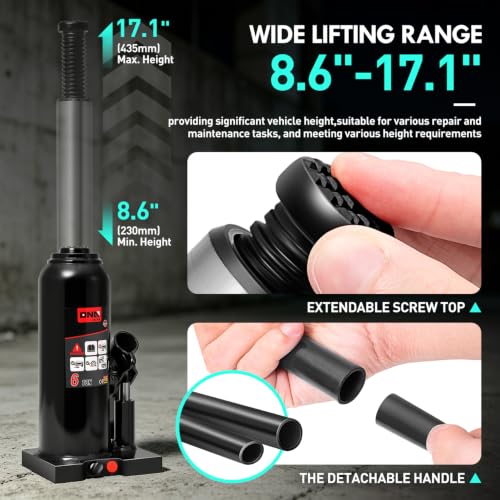 DNA Motoring 6 Tons / 12000 lbs Lifting Automotive Welded Hydraulic Bottle Jack for Car SUV Pickup Truck, Auto Repair, with Manual Handle & Carrying Storage Case, Black - color: black, style: 6 ton