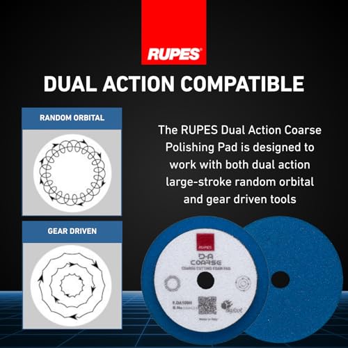 RUPES 9.DA100H Pack of 24 Blue D-A Coarse Cutting Foam Pads 100mm | Ideal for Paint Correction | Mild to Severe Defect Removal | Compatible with 4" Backing Plate - size: Coarse 100mm, style: Pack of 24