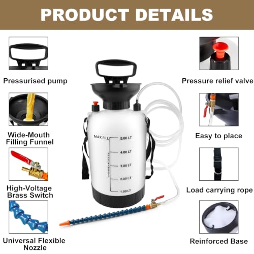 5L Transmission Fluid Pump, Manual Transmission Fluid Transfer Pump with Transparent PU Hose, Brass Switch Valve & Universal Bamboo Nozzle, Oil Filling System for Cars, Trucks, SUV, Marine - size: Fluid Pump-5L