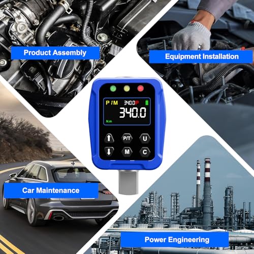 1/2" Drive Digital Torque Wrench Adapter 12.5-250.7 Ft-lb / 17-340 Nm, Electronic Torque Meter ±1% Accuracy, Colour LCD Display, 1/4” & 3/8” Adapters for Car & Motorcycle Maintenance - size: 1/2" 12.5-250.7 FT.LB Digital Torque Adapter