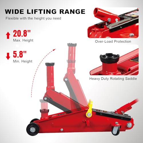 Big RED 3 Ton Hydraulic Trolley Service/Floor Jack with Extra Saddle | Lifting Range 5.8"-20.8", Fits for SUVs and Extended Height Trucks - size: 3 ton