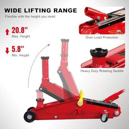 Big RED 3 Ton Hydraulic Trolley Service/Floor Jack with Extra Saddle | Lifting Range 5.8"-20.8", Fits for SUVs and Extended Height Trucks - size: 3 ton