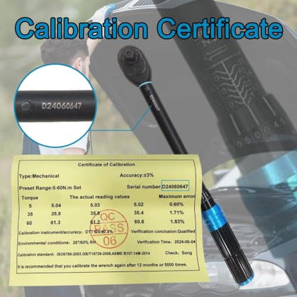 3/8 Inch Drive Click Torque Wrench Set, 11PCS Professional Torque Wrench Kit (5-60N.m), Auto Repair Tool with Spark Plug Sockets, Adapters & Extension Bar for Car, Motorcycle Maintenance