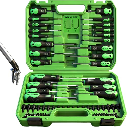 SWANLAKE 86PCS Magnetic Screwdriver Set,Includes Slotted/Phillips/Torx Mini Precision Screwdriver, Replaceable Screwdriver Bits and nut drivers With Sturdy tool box - style: 86-Piece Magnetic Screwdriver Set
