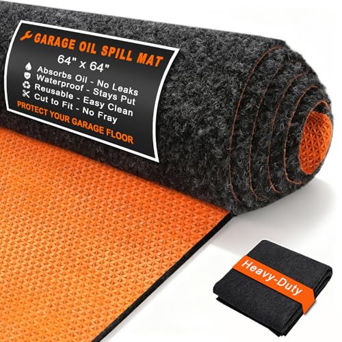 Golener Oil Spill Mat - 64”x64” Garage Floor Mat for Under Car, 1/4” Thick, Rubber Floor Mat, Absorbent Oil Mat, Protect Floor from Spills & Stains, Waterproof, Reusable, Washable, Durable, Heavy Duty - size: 5'4" x 5'4" (Rectangular)