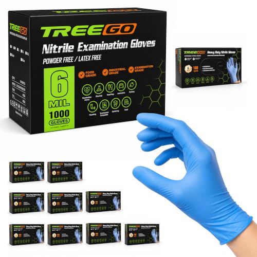 TREEGO Blue Nitrile Gloves, Medium, 6 Mil Medical Exam Gloves, 1000 Count | Powder Free, Latex Free, 510(k) Cleared, Ideal for Clinics, Healthcare, Veterinary & Food Service - color: 1000 Blue, size: Medium