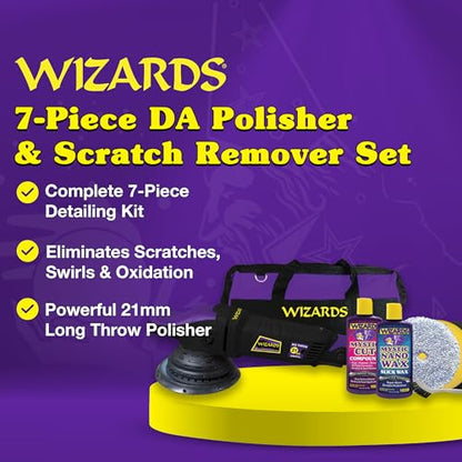 Wizards Buffing Kits DA Polisher Scratch and Swirl Remover Kit with Big Throw Polisher - 7 Piece Car Detailing Kit with Car Polish and Buffing Compound - Car Buffer for Car Detailing Supplies - color: Purple