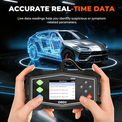 OBD2 Scanner Engine Code Reader, V529 OBDII Diagnostic Tool Battery Tester, Live Data, I/M Readiness for Most Vehicles with 2.8” Color Screen