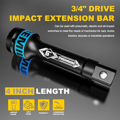 3/4" Drive Impact Extension Bar, 6 Inch Length Socket Extension, CR-V Steel, Narrow and Deep Areas in Household Haintenance, Trucks Tractors Repair or Industrial Operations - size: 3/4" 6-Inch