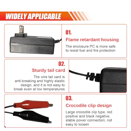 12V 2A Sealed Lead Acid Smart Battery Charger, SLA Maintainer Automatic Trickle Charger with Alligator Clips & Short Circuit Protection for Car, Motorcycle, ATV, Boat, RV, Truck