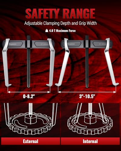 Reywoo 10" 2-Jaw Gear Puller for External (8.2" Max) & Internal (10.5" Max) Pulling, Heavy-Duty Bearing, Flywheel, Pulley and Gear Remover Tool, Adjustable CR-V Steel - size: Max External 8.2"
