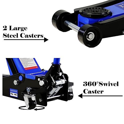 Floor Jack, Professional Heavy Duty Hydraulic Floor Jack, Low Profile Steel Racing Floor Jacks w/2 Piston Quick Lift Pump, Lifting 3.3"-18.5" 3 Ton(6000lb) Capacity Blue - color: Lift 3.3"-18.5" 3 Ton(6,000lb) Blue Steel