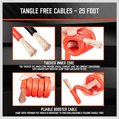 HORUSDY 25FT Jumper Cables, 1-Gauge 800A Heavy Duty Jumper Battery Cables 25 Ft Booster Jump Start, Reverse Polarity Protection - ETL Certified (Pack of 2)