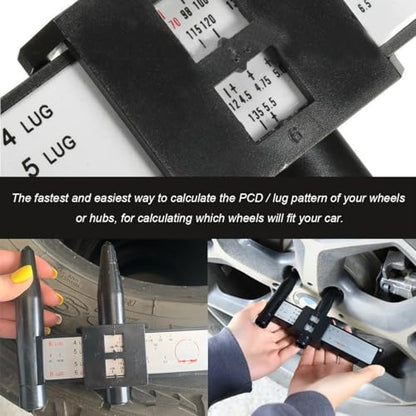 KVAEY Wheel PCD Gauge, Wheel Rim Bolt Pattern Measuring Tool, Automotive Wheel Stud Measuring PCD Ruler for Quick Measurement, Lug Bolt Pattern Gauge for 4 5 6 8 Holes Sliding Caliper