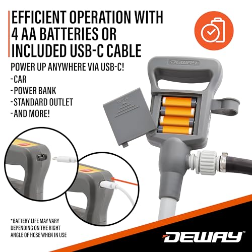 Deway Automatic Fuel Transfer Pump with Auto-Stop and Beep, Powerful AA Battery Powered with USB-C Power Option, 51" Extra Long Hose Fits All Size Cans, Portable Pump Transfers at 3.8 Gal/Minute - style: Auto-Stop w/ Beep