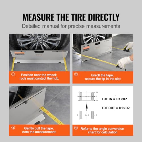 VEVOR Wheel Alignment Tool, 2-Pack Alignment Tool Toe Plates, Stainless Steel Toe Angle Measurement Tool Plate, 4 Alignment Rods and Magnetic Slots, Includes Measuring Tapes & Conversion Chart