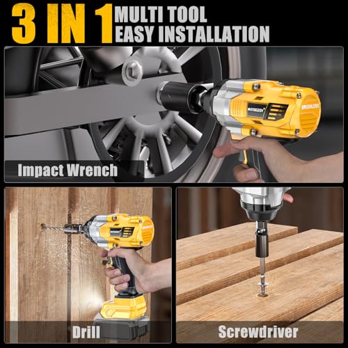 NATBEESY Cordless Impact Wrench Compatible with DeWalt 20V Battery: 1/2 Inch Hog Ring Impact Driver - High Torque - 1360N.m/1000Ft-lbs Cordless Impact Gun - Brushless Motor with LED Light - Tool Only - style: 1360N.M