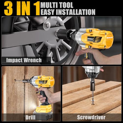 NATBEESY Cordless Impact Wrench Compatible with DeWalt 20V Battery: 1/2 Inch Hog Ring Impact Driver - High Torque - 1360N.m/1000Ft-lbs Cordless Impact Gun - Brushless Motor with LED Light - Tool Only - style: 1360N.M