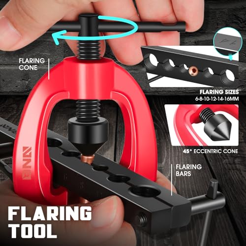DNA MOTORING 3 in 1 Double Single Flaring Tools Kit, Flare Tool Kit Including 180 Degree Pipe Bender, Tubing Cutter For Copper, Brass, Air Conditioning Pipelines, TOOLS-00544 - style: Flaring Tools Kit