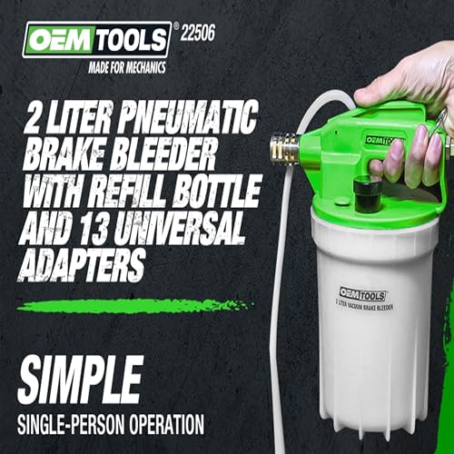 OEMTOOLS 22506 2L Vacuum Brake Bleeder Kit, Single-Person Brake Fluid Extraction, Pneumatic Bleeder Tool with Refill Bottle, Disc and Drum Brake Service, Automotive Vacuum Pump System - style: 2 liter