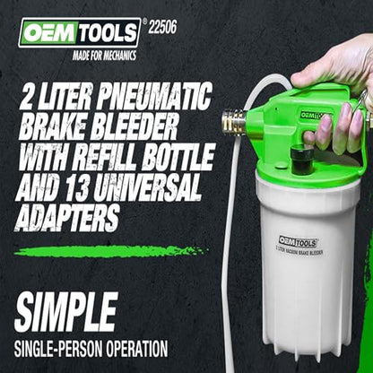 OEMTOOLS 22506 2L Vacuum Brake Bleeder Kit, Single-Person Brake Fluid Extraction, Pneumatic Bleeder Tool with Refill Bottle, Disc and Drum Brake Service, Automotive Vacuum Pump System - style: 2 liter