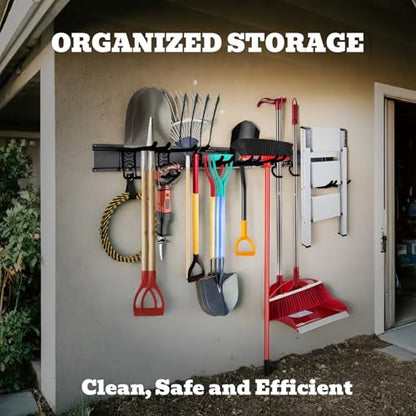 SEDY 64" Heavy Duty Garage Storage Tool Organizer Wall Mount - Tool Rack with Adjustable Hooks, Anti-Rust, 300lbs Capacity - Easy Installation (4 Racks, 10 Hooks, 3 Straps) - style: 64" Garage Wall Organizer (4 Panels, 10 Hooks, 3 Straps)